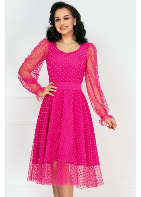 Rochie eleganta de ocazie ciclam acoperita de tulle cu buline