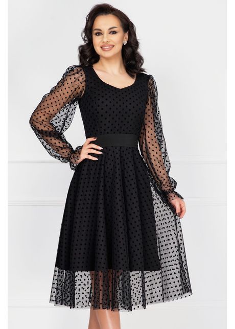 Rochie eleganta de ocazie neagra acoperita de tulle cu buline