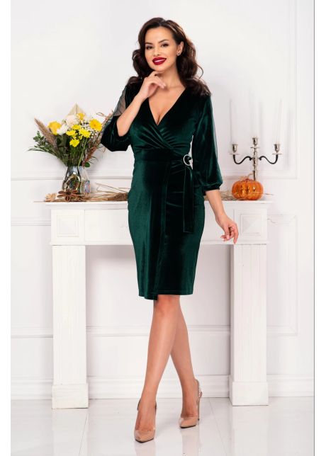 Rochie eleganta din catifea verde cu maneci crapate