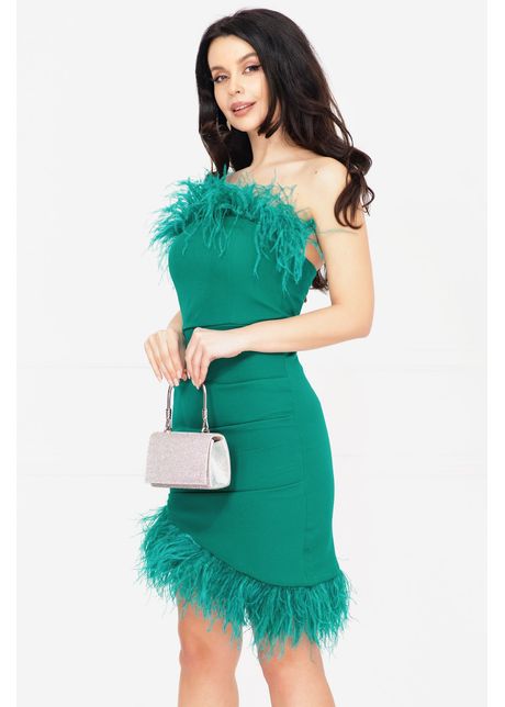 Rochie eleganta skylar verde asimetrica cu fulgi