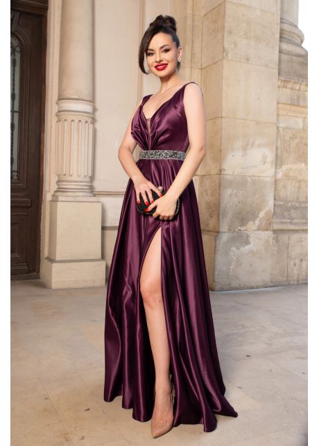 Rochie lunga eleganta din tafta bordo camila