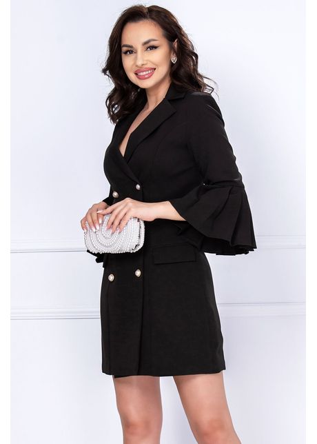Rochie tip sacou eleganta neagra cu pliuri la maneca