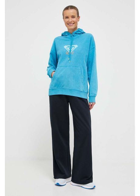 Roxy pantaloni de trening din bumbac culoarea negru neted