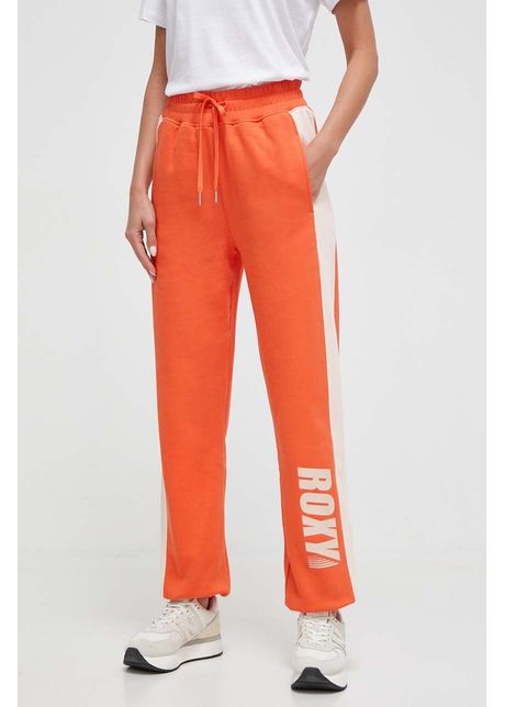 Roxy pantaloni de trening din bumbac culoarea portocaliu cu imprimeu