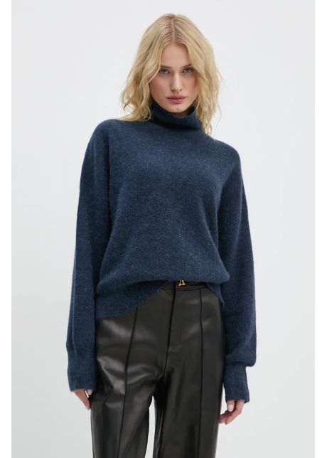 Samsoe samsoe pulover de l n nola femei culoarea bleumarin light cu guler f18322002