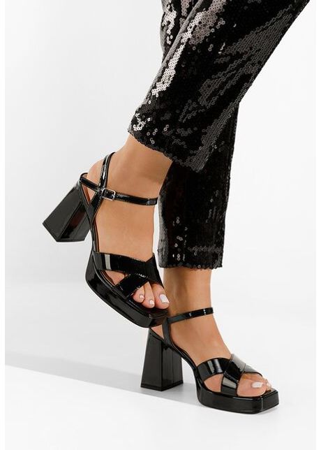 Sandale cu toc gros heidi negre