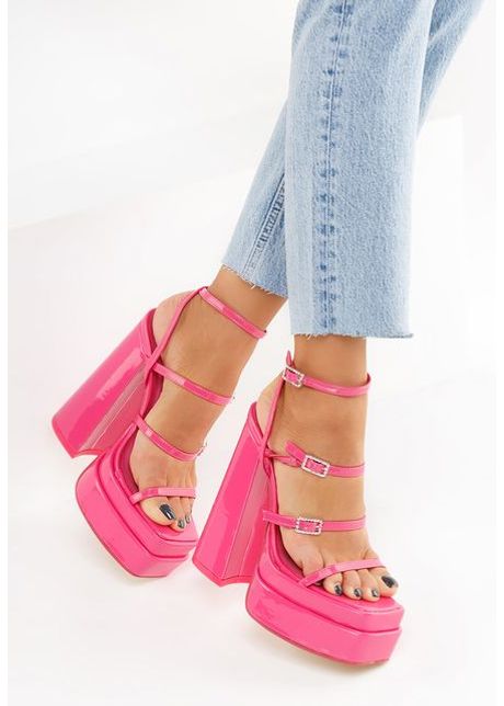 Sandale cu toc gros si platforma dira fucsia