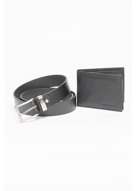 Set de curea de piele si portofel pliabil