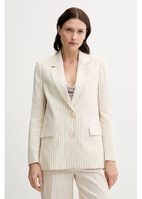 Sisley blazer din amestec de in culoarea bej un singur rand de nasturi cu imprimeu 25iclw030