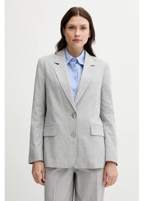 Sisley blazer din amestec de in culoarea gri un singur rand de nasturi cu imprimeu 2x0klw030