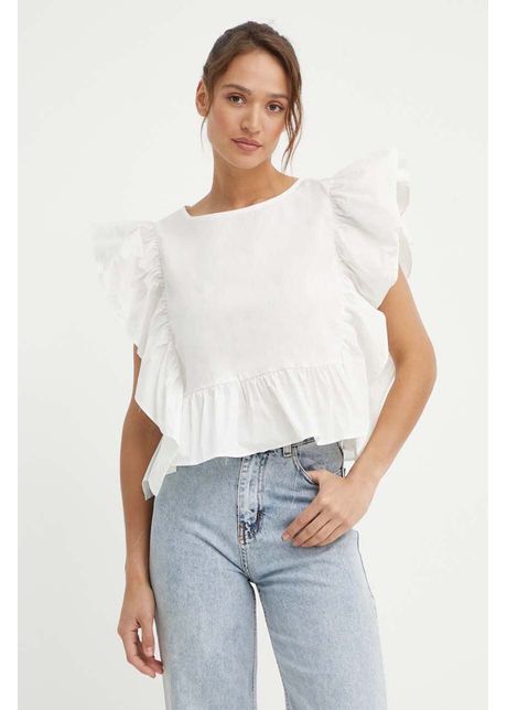 Sisley bluza din bumbac femei culoarea bej neted