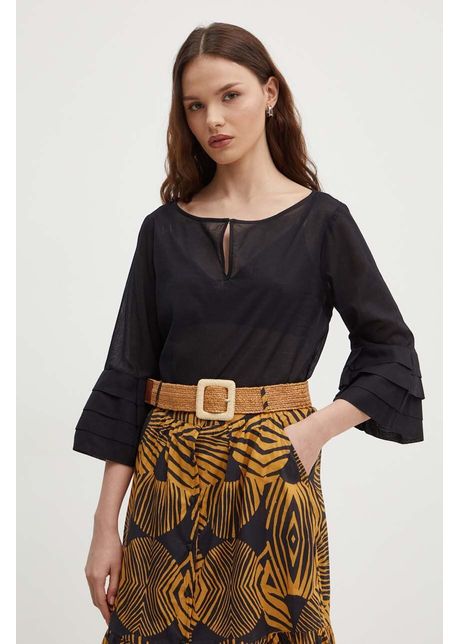 Sisley bluza din bumbac femei culoarea negru neted