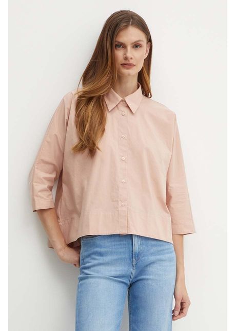 Sisley camasa din bumbac femei culoarea portocaliu cu guler clasic regular