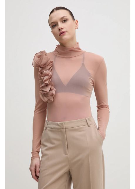 Sisley longsleeve femei culoarea portocaliu cu turtleneck 3hc7l106y