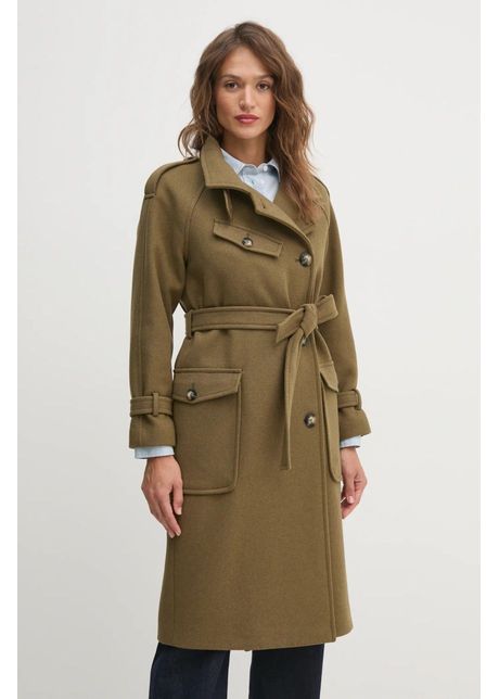 Sisley palton din lana culoarea verde de tranzitie cu doua randuri de nasturi 22usln055