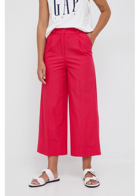 Sisley pantaloni de bumbac femei culoarea roz lat high waist