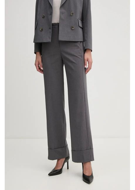 Sisley pantaloni din lana culoarea gri drept high waist 4jyqlf061
