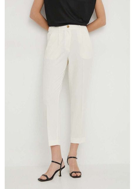 Sisley pantaloni femei culoarea bej drept high waist