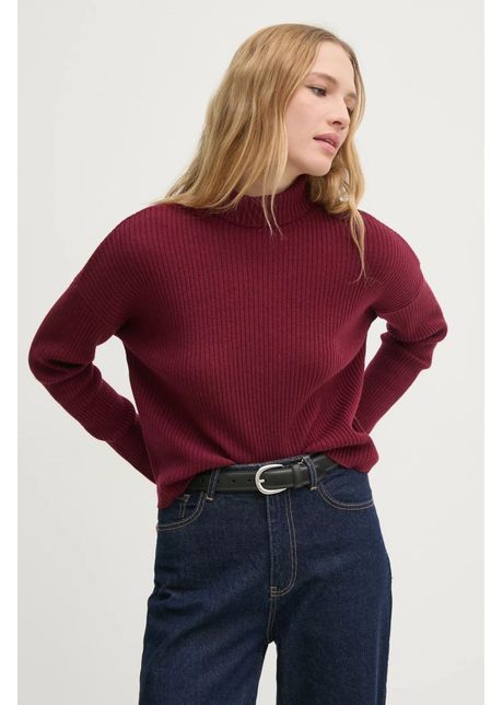Sisley pulover din amestec de l n femei culoarea bordo light cu turtleneck 106wm201u