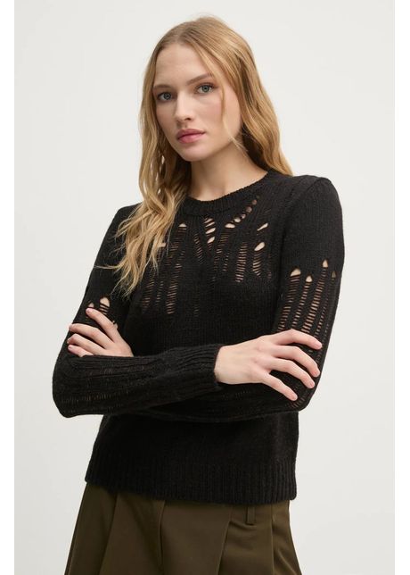 Sisley pulover din amestec de l n femei culoarea negru 15ztm105h