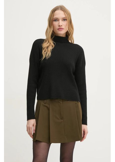 Sisley pulover din amestec de l n femei culoarea negru light cu turtleneck 106wm201u