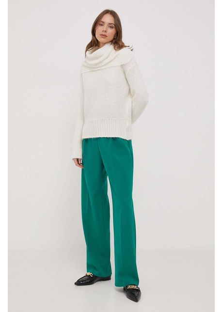 Sisley pulover din amestec de lana femei culoarea bej cu guler
