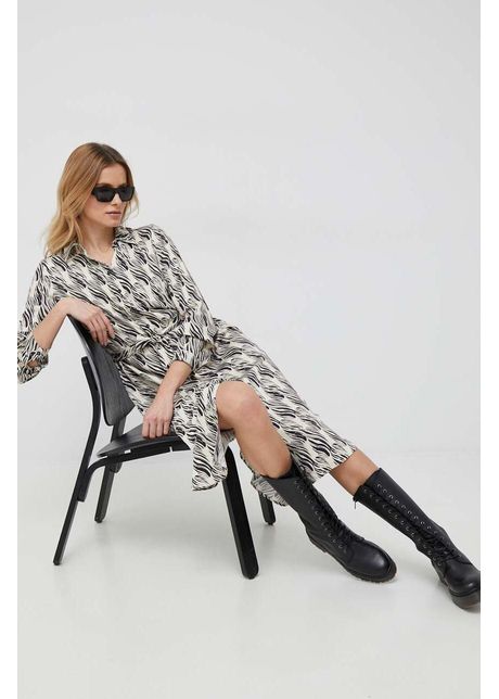 Sisley rochie culoarea bej midi dreapt