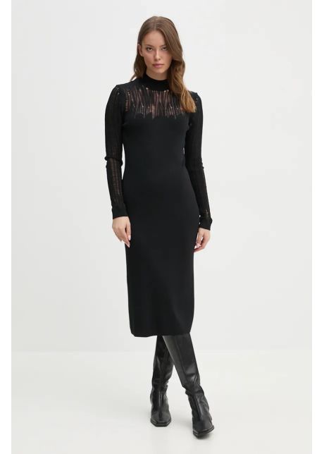 Sisley rochie culoarea negru midi drept 1mnpmv00s