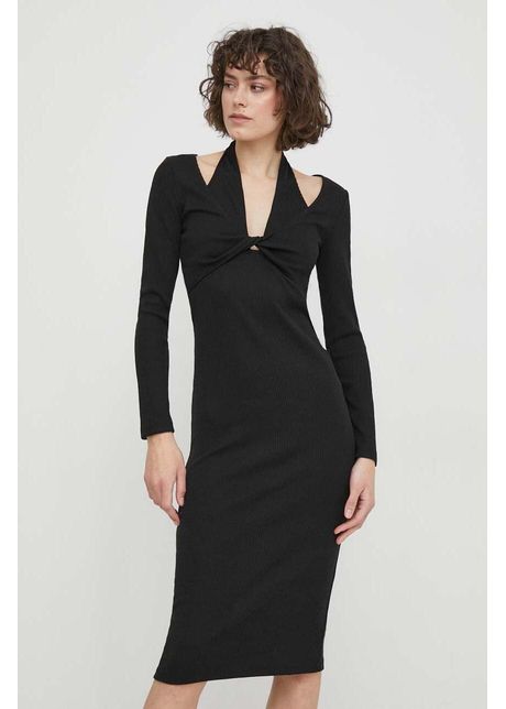Sisley rochie culoarea negru midi mulat