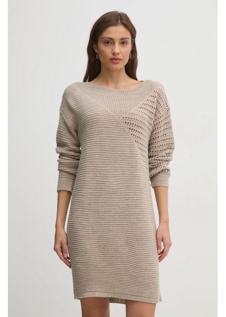 Sisley rochie din amestec de lana culoarea bej mini oversize 1076mv00w