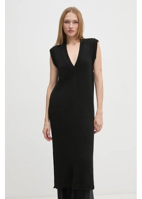 Sisley rochie din amestec de lana culoarea negru midi dreapt 1276mv00t