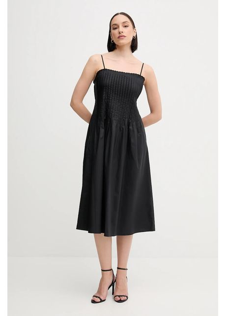 Sisley rochie din bumbac culoarea negru midi evazat 4xuclv076