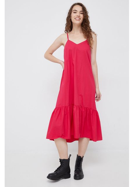 Sisley rochie din bumbac culoarea roz midi evazat