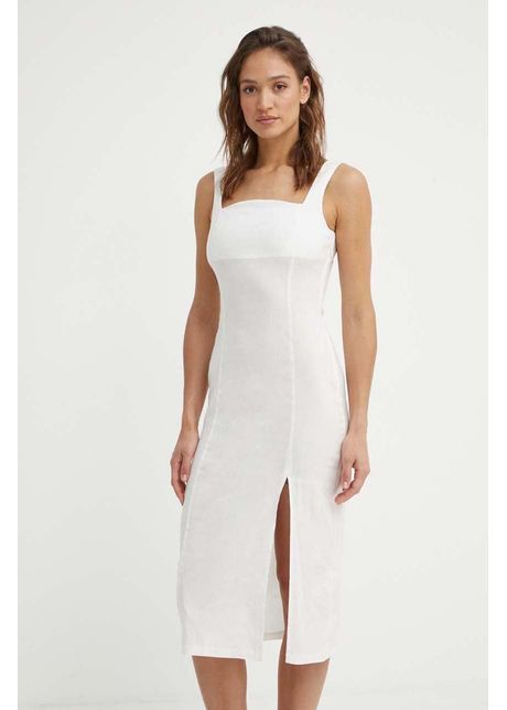 Sisley rochie din in culoarea bej midi dreapt
