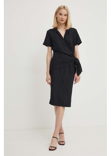Sisley rochie din in culoarea negru midi dreapt