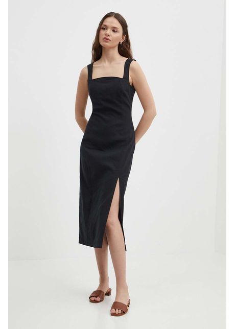 Sisley rochie din in culoarea negru midi drept