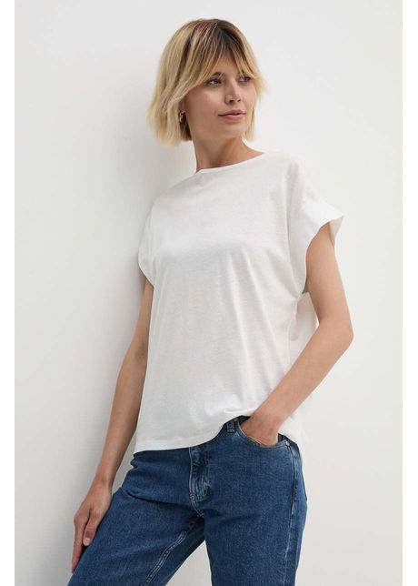Sisley tricou din amestec de in culoarea bej 36qkl106h