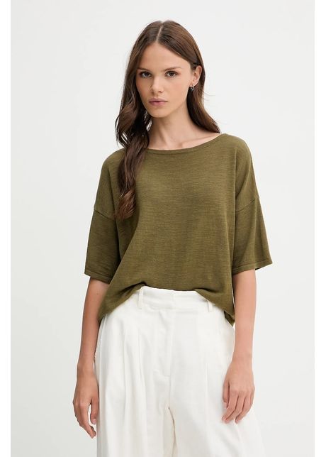 Sisley tricou din amestec de in culoarea verde 105gm106h