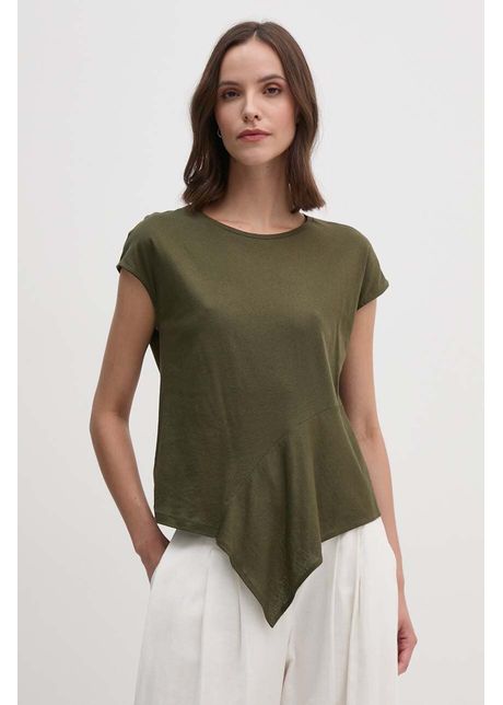 Sisley tricou din amestec de in culoarea verde, 36QKL106G