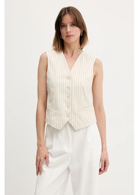 Sisley vest cu amestec de in culoarea bej un singur r nd de nasturi 25iclj00s