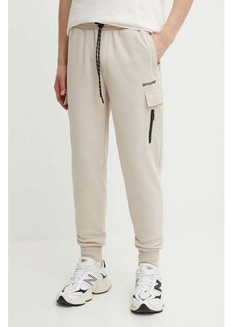 Sixth june pantaloni de trening culoarea bej cu imprimeu