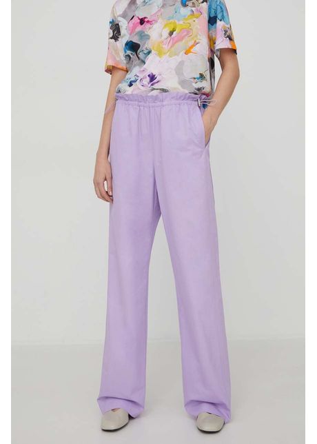 Stine goya pantaloni de bumbac carola solid culoarea violet drept high waist sg5800