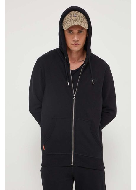 Superdry bluza barbati culoarea negru cu glug neted