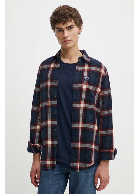 Superdry camasa din bumbac barbati culoarea albastru marin cu guler clasic regular m4010727a c1p