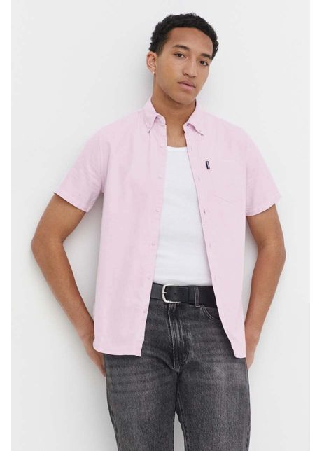 Superdry camasa din bumbac barbati culoarea roz cu guler clasic regular