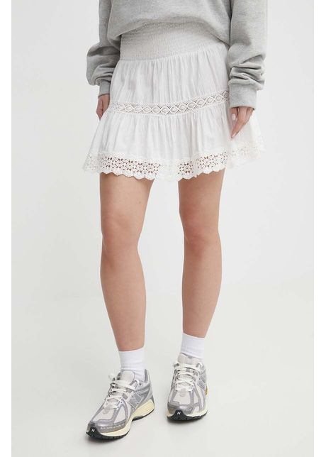 Superdry fusta din bumbac culoarea alb mini evazati