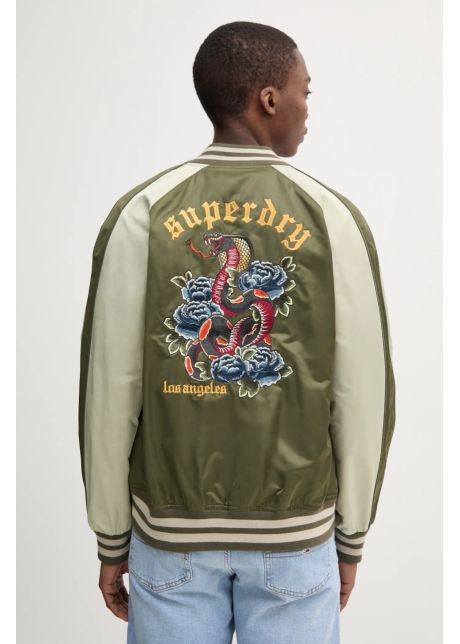 Superdry geaca bomber barbati culoarea verde de tranzitie m5012070a 2lx