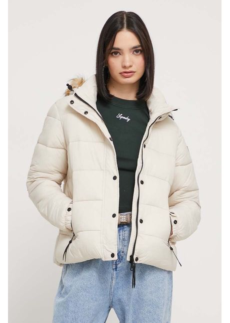 Superdry geaca femei culoarea bej de iarna
