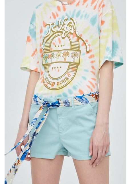 Superdry pantaloni scurti femei culoarea turcoaz neted medium waist