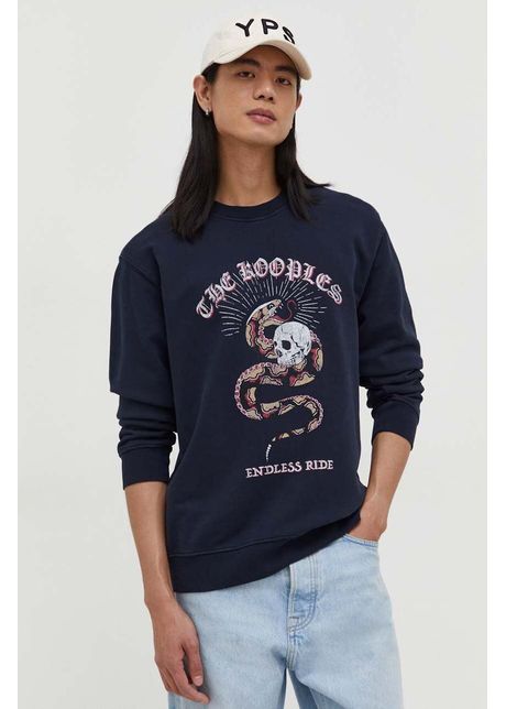 The kooples hanorac de bumbac barbati culoarea albastru marin cu imprimeu